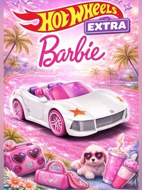 Barbie Screen Time Hot Wheels Extra Convertible 1:64 Diecast Pink White Mattel